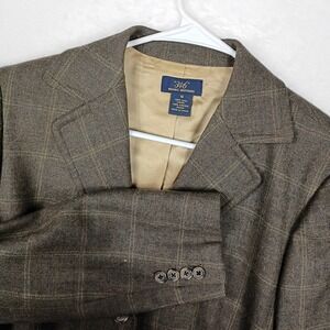 Brooks Brothers 346 Brown Plaid 100% Wool Blazer Jacket Womens 14 Three Button